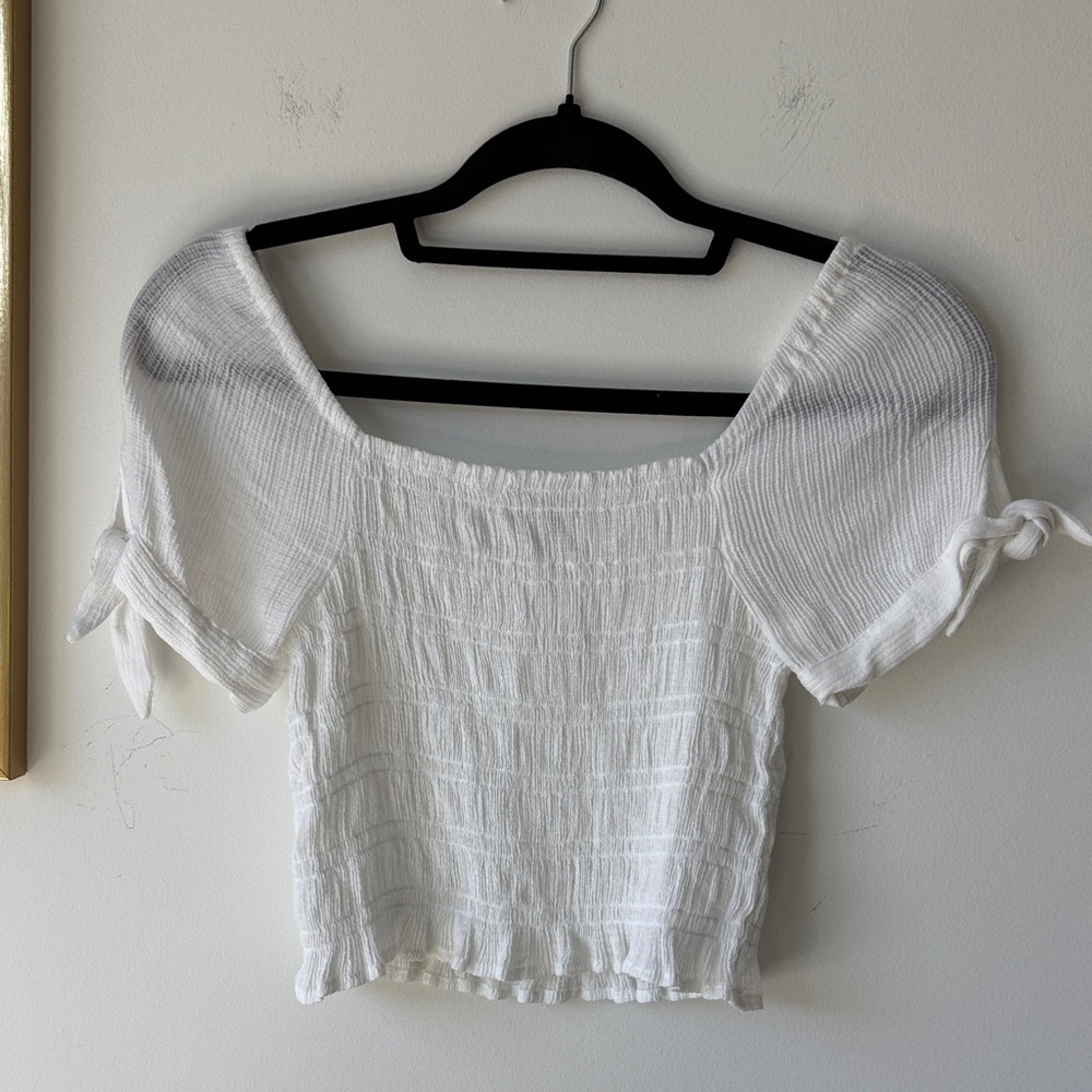 Love Tree Cream Smocked Off-Shoulder Blouse